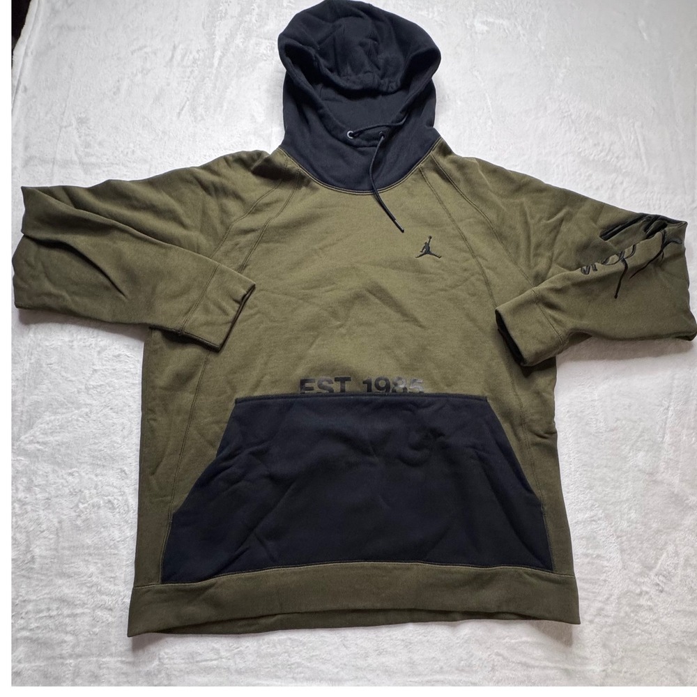 Nike Jordan Mens 3XL Olive Green Black Fleece Hoodie Jumpman Big Tall Pullover